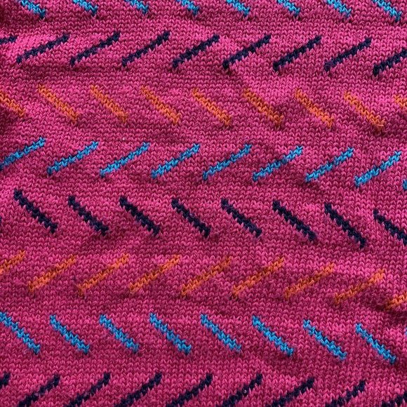 014 - Vintage 80s NEXT Jumper Size Medium Pink Short Boxy Geometric 3/4 Sleeves - Picture 3 of 9